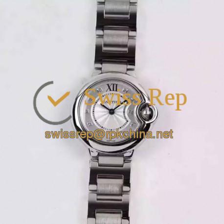 Replica Cartier Ballon Bleu 28MM Ladies Stainless Steel Silver Dial Swiss Ronda Quartz