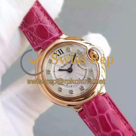 Replica Cartier Ballon Bleu 28MM Ladies Rose Gold Silver Dial Swiss Ronda Quartz