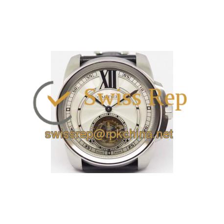 Replica Calibre De Cartier Tourbillon Stainless Steel White Dial Swiss Tourbillon