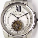 Replica Calibre De Cartier Tourbillon Stainless Steel White Dial Swiss Tourbillon