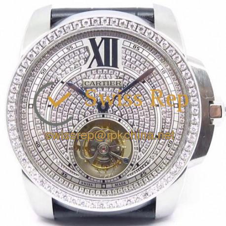 Replica Calibre de Cartier Tourbillon Stainless Steel & Diamonds Diamond Dial Swiss Tourbillon