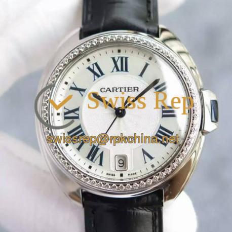 Replica Cle De Cartier 40MM Stainless Steel & Diamonds White Dial M9015