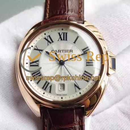 Replica Cle De Cartier 40 MM Rose Gold Silver Dial M9015