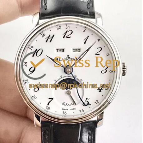 Blancpain Villeret Quantieme Complet 8 Jours 6639-3437-55B OM Stainless Steel White Dial Swiss 6639