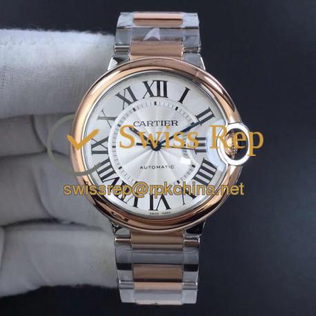 Replica Ballon Bleu De Cartier 33MM W2BB0023 V6 Stainless Steel & Rose Gold Silver Dial Seiko NH05A