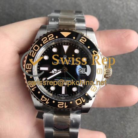 Replica Rolex GMT-Master II 116713LN N V9S 24K Yellow Gold Wrapped & 904L Stainless Steel Black Dial Swiss 2836-2