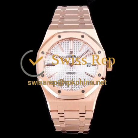 Replica Audemars Piguet Royal Oak 15450 JF V5 Rose Gold Silver Dial Swiss 3120