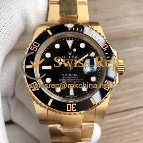 Replica Rolex Submariner Date 116618LN BP Yellow Gold Black Dial Swiss 2836-2