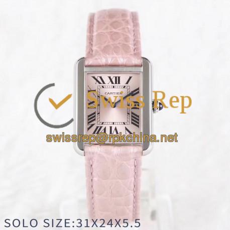 Replica Cartier Tank Solo Ladies 31MM AF Stainless Steel Rose Gold Dial Swiss Ronda Quartz