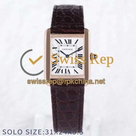 Replica Cartier Tank Solo Ladies 31MM W5200024 AF Rose Gold White Dial Swiss Ronda Quartz