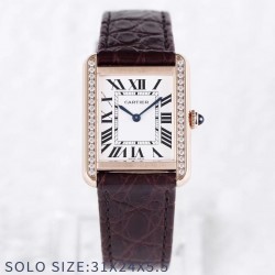 Tank Solo Ladies 31mm AF Rose Gold & Diamonds White Dial Ronda Quartz