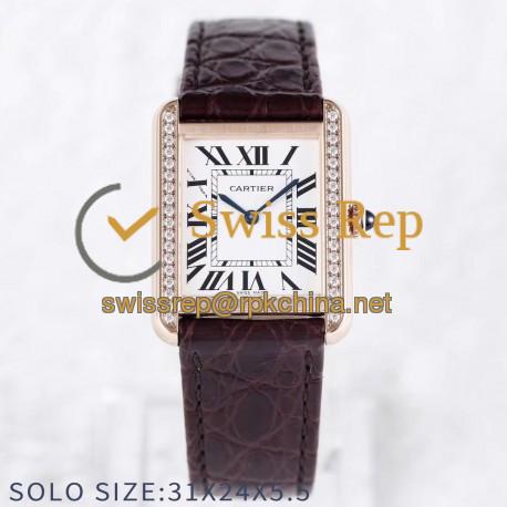 Replica Cartier Tank Solo Ladies 31MM AF Rose Gold & Diamonds White Dial Swiss Ronda Quartz