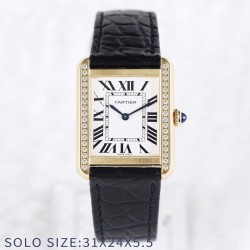 Tank Solo Ladies 31mm AF Yellow Gold & Diamonds White Dial Ronda Quartz