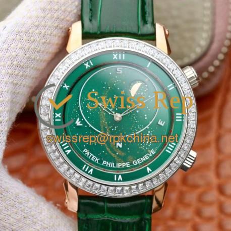 Replica Patek Philippe Grand Complications Sky Moon Celestial 5102PR Noob Rose Gold & Diamond Green Dial Swiss 240 LU CL C