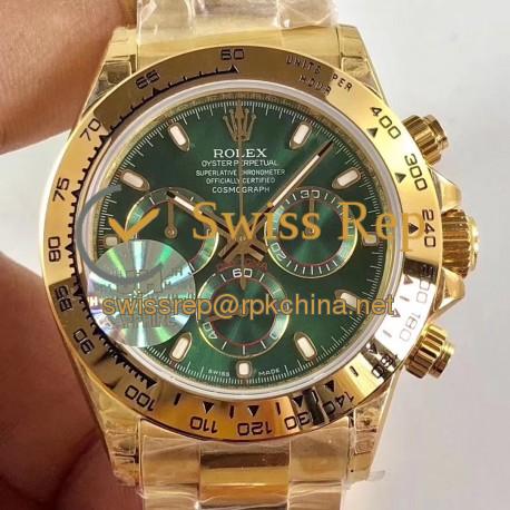 Replica Rolex Daytona Cosmograph 116508 JH Yellow Gold Green Dial Dial Swiss 4130 Run 6@SEC