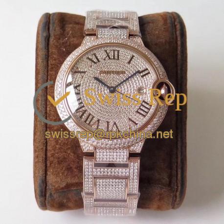 Replica Ballon Bleu De Cartier 42MM Full Paved Diamonds TW Rose Gold & Diamond Diamond Dial M9015