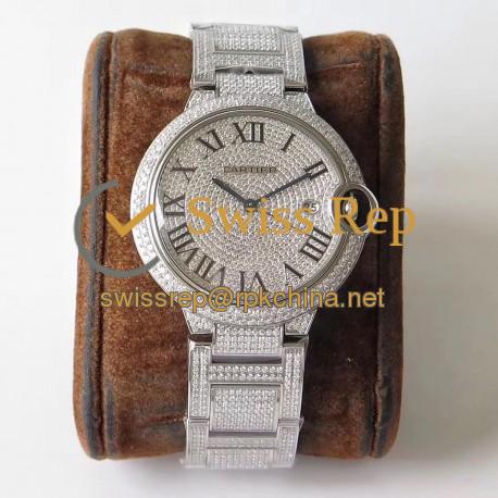 Replica Ballon Bleu De Cartier 42MM Full Paved Diamonds TW Stainless Steel & Diamond Diamond Dial M9015