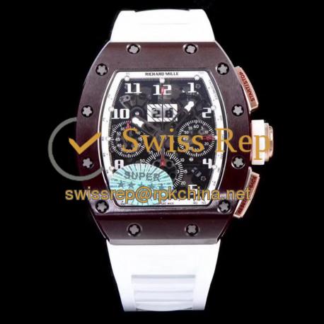 Replica Richard Mille RM011-FM Felipe Massa Flyback Dubai Chronograph KV Brown Ceramic White Skeleton Dial Swiss 7750