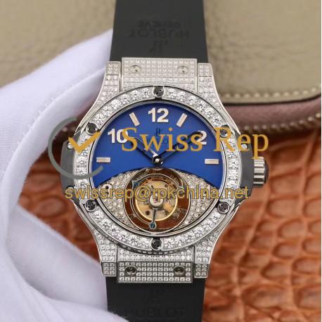 Replica Hublot Big Bang Tourbillon Noob Stainless Steel & Diamonds Blue & Diamond Dial Swiss Tourbillon