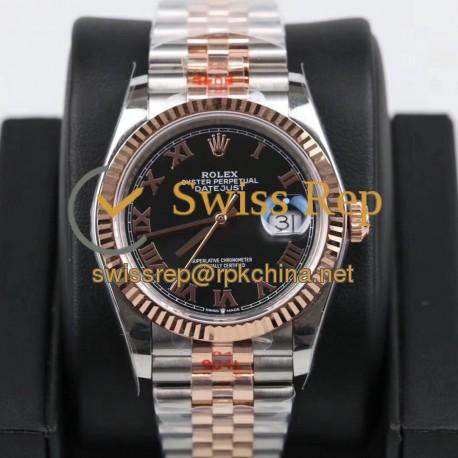 Replica Rolex Datejust 36MM 116231 GM Stainless Steel 904L & Rose Gold Black Dial Swiss 2824-2