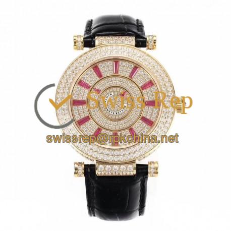 Replica Franck Muller Round Double Mystery Baguette Cut Diamond 42 DM D 2R CD GS Yellow Gold & Diamonds Diamond Dial M9015