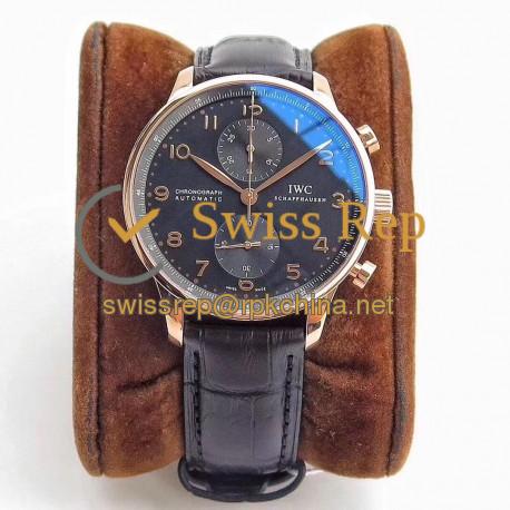 Replica IWC Portugieser Chronograph IW371482 ZF V2 Rose Gold Black Dial Swiss 7750