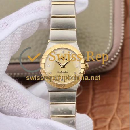 Replica Omega Constellation Manhattan 28MM TW Stainless Steel & Yellow Gold Champagne Dial Swiss Quartz