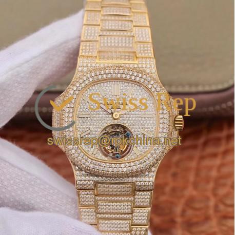 Replica Patek Philippe Nautilus Jumbo 5711 R8 Yellow Gold & Diamonds Diamond Dial Swiss Tourbillon