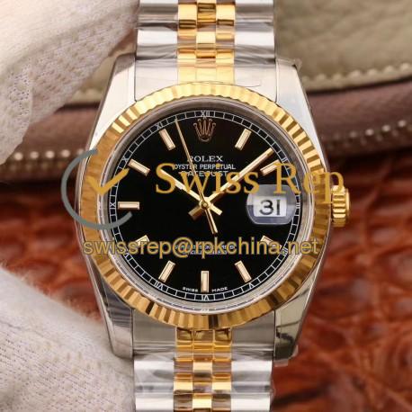 Replica Rolex Datejust 36MM 116233 AR V2 Stainless Steel & Yellow Gold Black Dial Swiss 3135