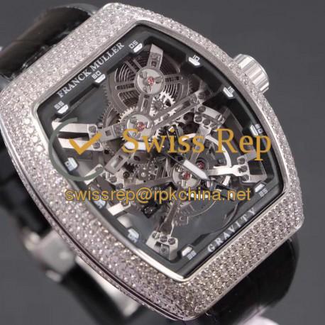 Replica Franck Muller Vanguard Gravity Skeleton V 45 T GRAVITY CS SQT Noob Stainless Steel & Diamonds Skeleton Dial M9015