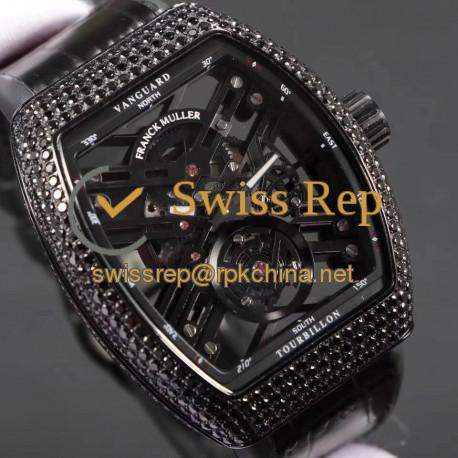 Replica Franck Muller Vanguard Skeleton V 45 T SQT Noob Ceramic & Diamonds Skeleton Dial M9015