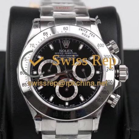 Replica Rolex Daytona Cosmograph 116520 GM Stainless Steel 904L Black Dial Swiss 4130 Run 6@SEC