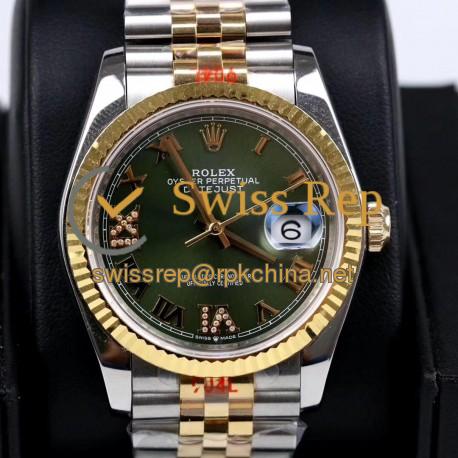 Replica Rolex Datejust 36MM 116233 GM Stainless Steel 904L & Yellow Gold Green Dial Swiss 2824-2