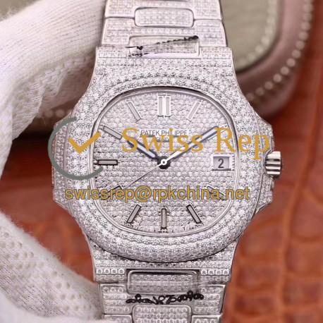 Replica Patek Philippe Nautilus Jumbo 5719/10G-010 DM Stainless Steel & Diamonds Diamond Dial Swiss 324SC