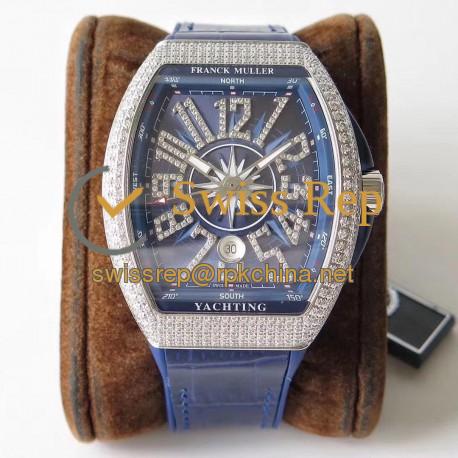 Replica Franck Muller Vanguard Yachting V45 SC DT AC BL OX Stainless Steel & Diamond Blue Dial Swiss 2824-2