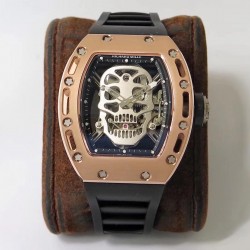 RM052 EURF Rose Gold Skeleton Silver Skull Dial Tourbillon