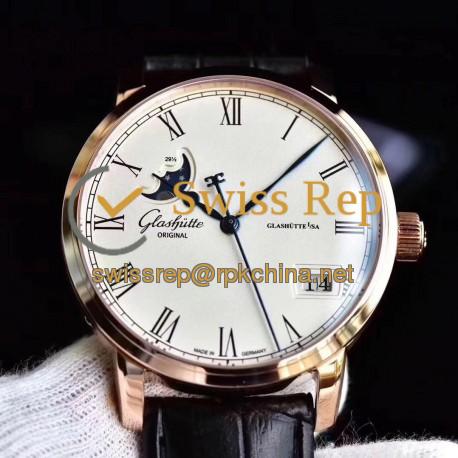 Replica Glashutte Senator Panorama Date Moon Phase 100-04-32-15-04 GF Rose Gold White Dial Swiss 100-04