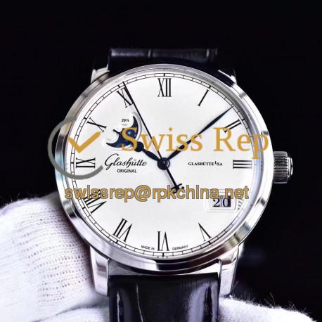 Replica Glashutte Senator Panorama Date Moon Phase 100-04-32-12-04 GF Stainless Steel White Dial Swiss 100-04