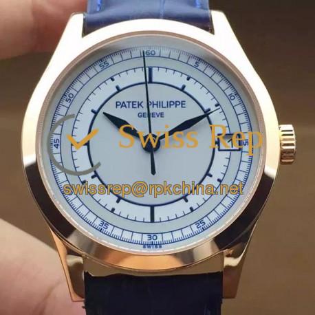 Replica Patek Philippe Calatrava 5296 Rose Gold White & Blue Dial Swiss 324SC