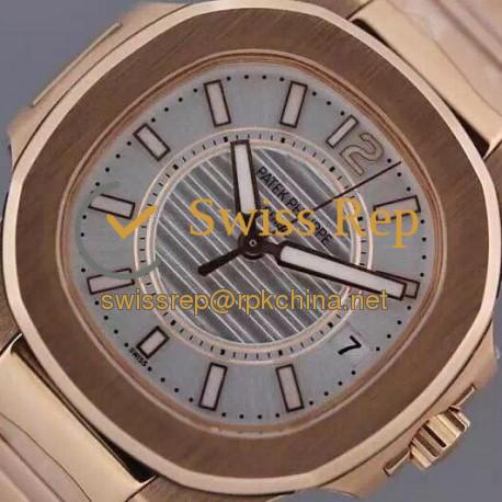 Replica Patek Philippe Nautilus 7011 Ladies Rose Gold White Dial Swiss Eta Quartz