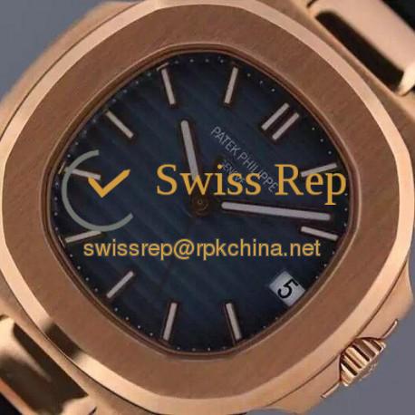 Replica Patek Philippe Nautilus Jumbo 5711 Rose Gold Blue Dial Swiss 2824