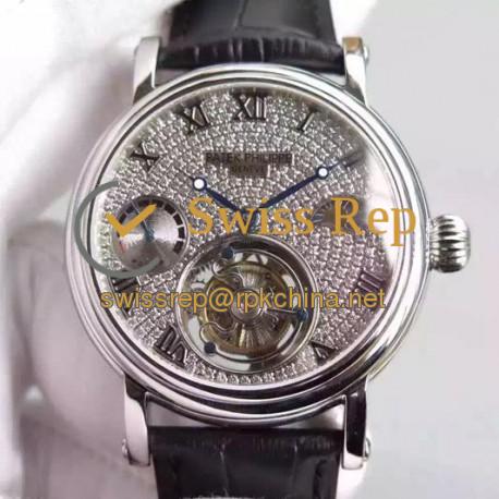 Replica Patek Philippe Tourbillon Moonphase Power Reserve Stainless Steel Diamonds Dial Swiss Tourbillon