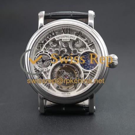 Replica Patek Philippe Tourbillon Moonphase Power Reserve Stainless Steel Skeleton Dial Swiss Tourbillon