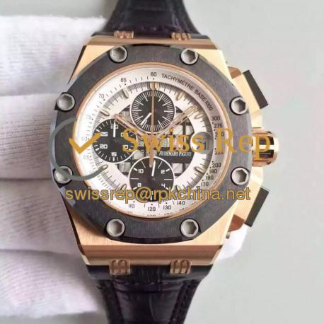 Replica Audemars Piguet Royal Oak Offshore Rubens Barrichello II 26078RO.OO.D001VS.01 JF V2 Rose Gold White Dial Swiss 3126