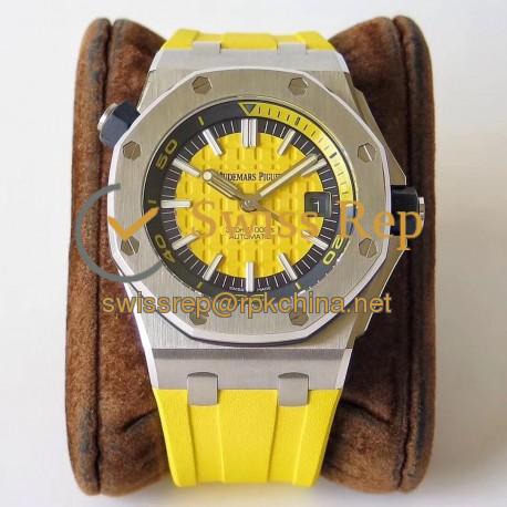 Replica Audemars Piguet Royal Oak Offshore Diver 15710ST.OO.A051CA.01 JF V8 Stainless Steel Yellow Dial Swiss 3120