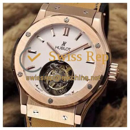 Replica Hublot Classic Fusion Tourbillon Rose Gold White Dial Swiss Tourbillon