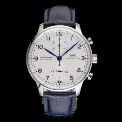 Portugieser Chrono AZF SS Silver Dial Blue Leather Strap 7750 V2