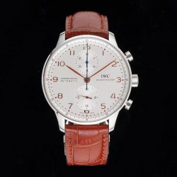 Portugieser Chrono AZF SS Silver Dial Brown Leather Strap 7750 V2