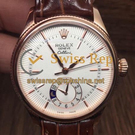 Replica Rolex Cellini 50515 Rose Gold White Dial Swiss 2836-2