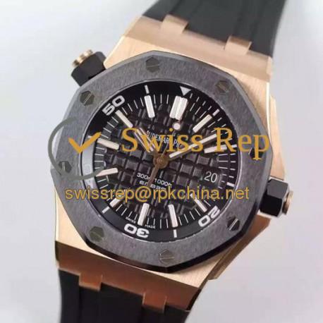 Replica Audemars Piguet Royal Oak Offshore Diver 15340 Rose Gold Black Dial Swiss 3120